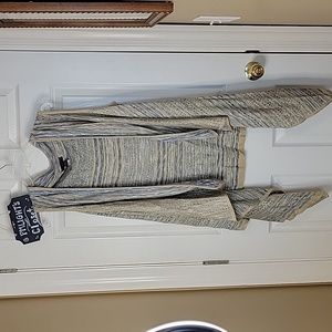JW Style XL Open Cardigan Sweater Vest Tan Blue White Stripe